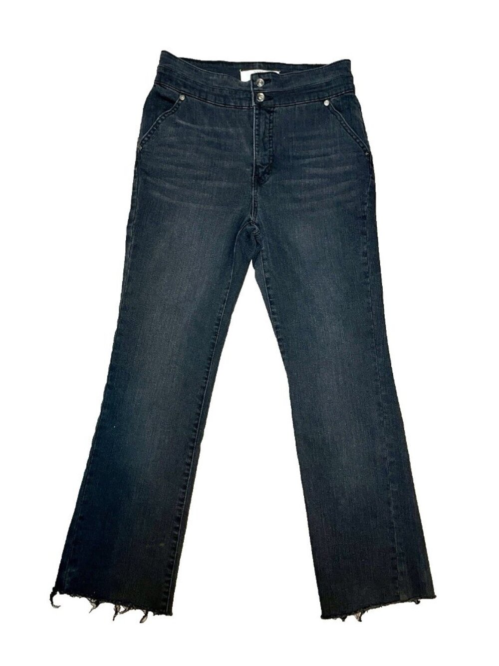 Anne Klein High-Rise Straight Leg Boot Cut Distressed Hem Ankle Jeans Sz 4